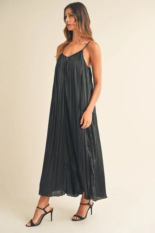 Satin Pleated Wide Leg Jumpsuit - TWO AVAILABLE COLORS