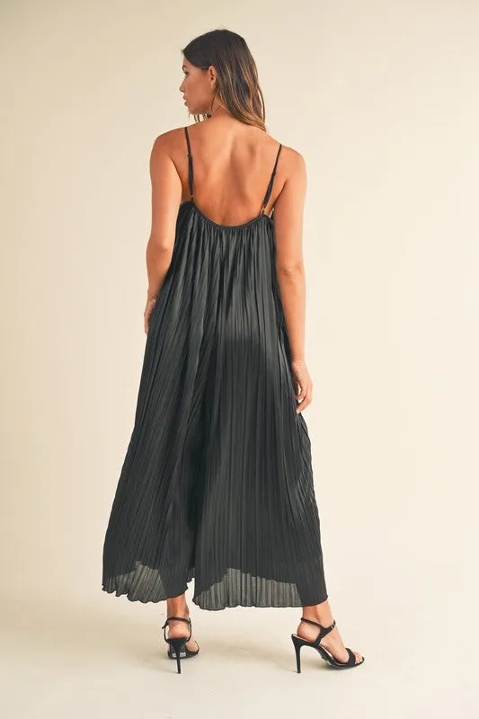 Satin Pleated Wide Leg Jumpsuit - TWO AVAILABLE COLORS