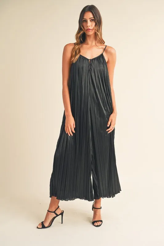 Satin Pleated Wide Leg Jumpsuit - TWO AVAILABLE COLORS