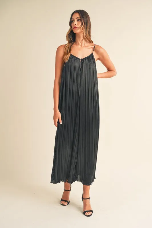 Satin Pleated Wide Leg Jumpsuit - TWO AVAILABLE COLORS