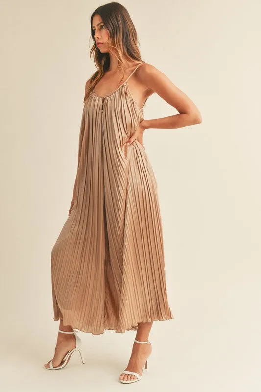 Satin Pleated Wide Leg Jumpsuit - TWO AVAILABLE COLORS