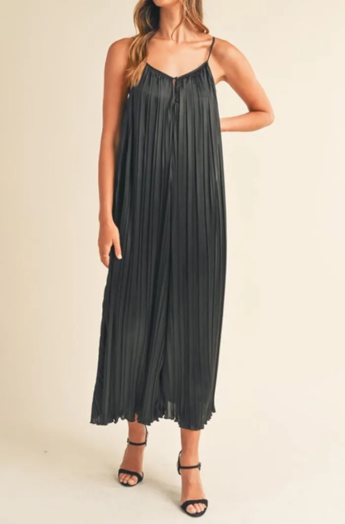 Satin Pleated Wide Leg Jumpsuit - TWO AVAILABLE COLORS