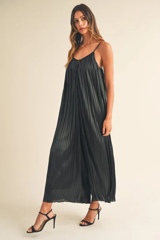 Satin Pleated Wide Leg Jumpsuit - TWO AVAILABLE COLORS
