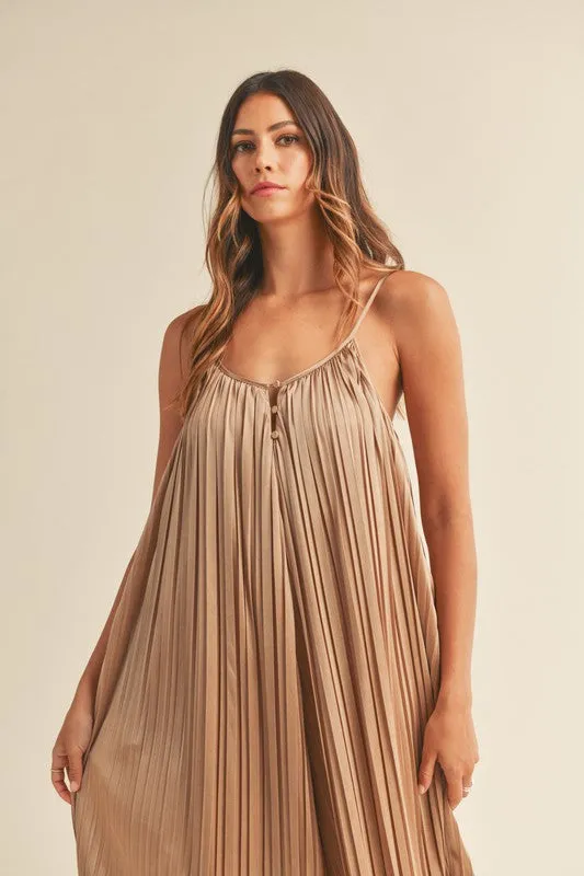 Satin Pleated Wide Leg Jumpsuit - TWO AVAILABLE COLORS