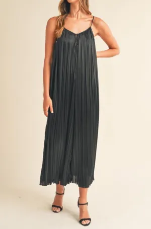 Satin Pleated Wide Leg Jumpsuit - TWO AVAILABLE COLORS