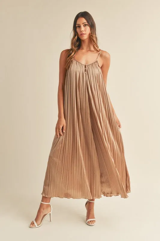 Satin Pleated Wide Leg Jumpsuit - TWO AVAILABLE COLORS
