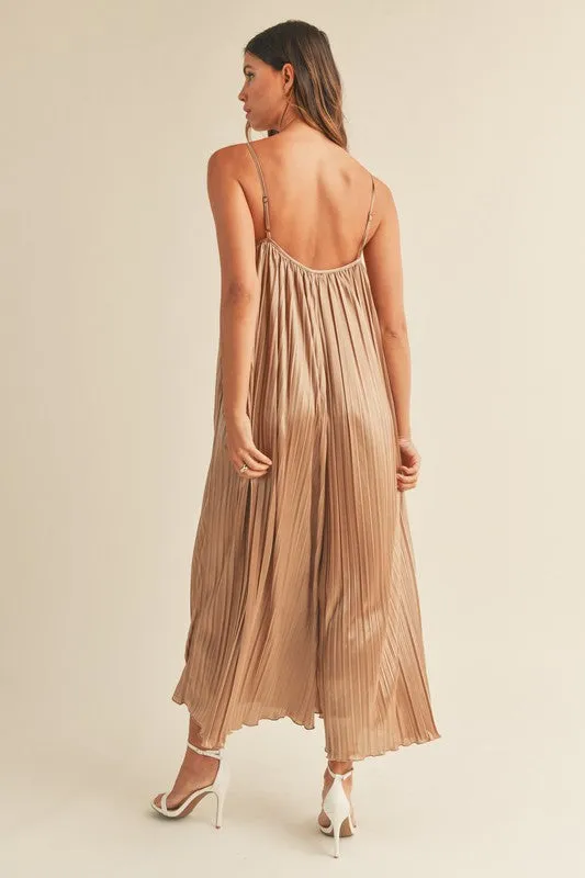 Satin Pleated Wide Leg Jumpsuit - TWO AVAILABLE COLORS