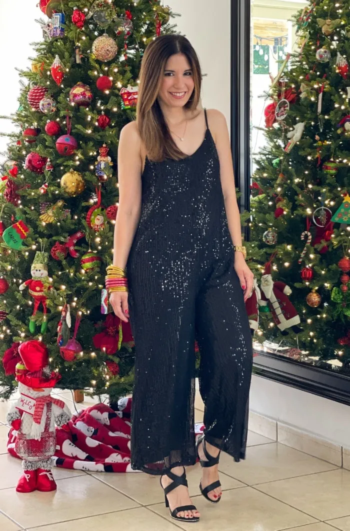 Sequin V-Neck Jumpsuit
