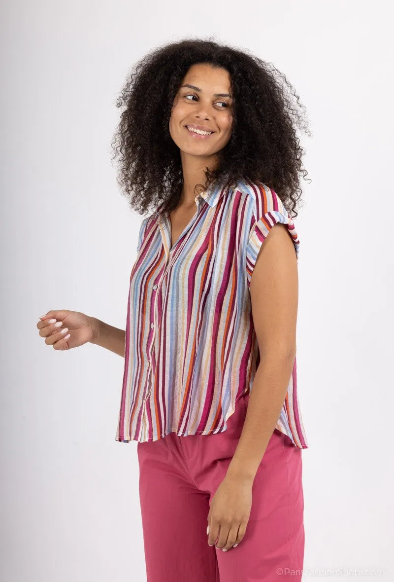 Striped Button Down SS Top