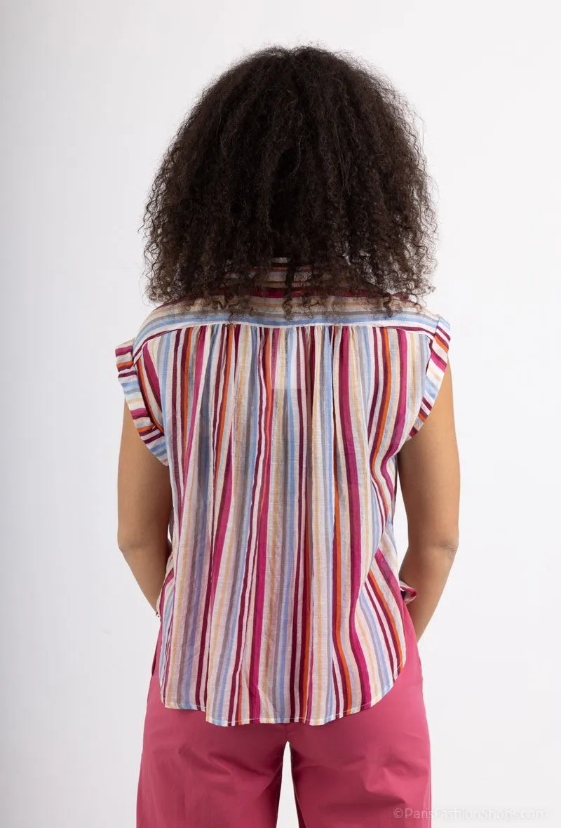 Striped Button Down SS Top