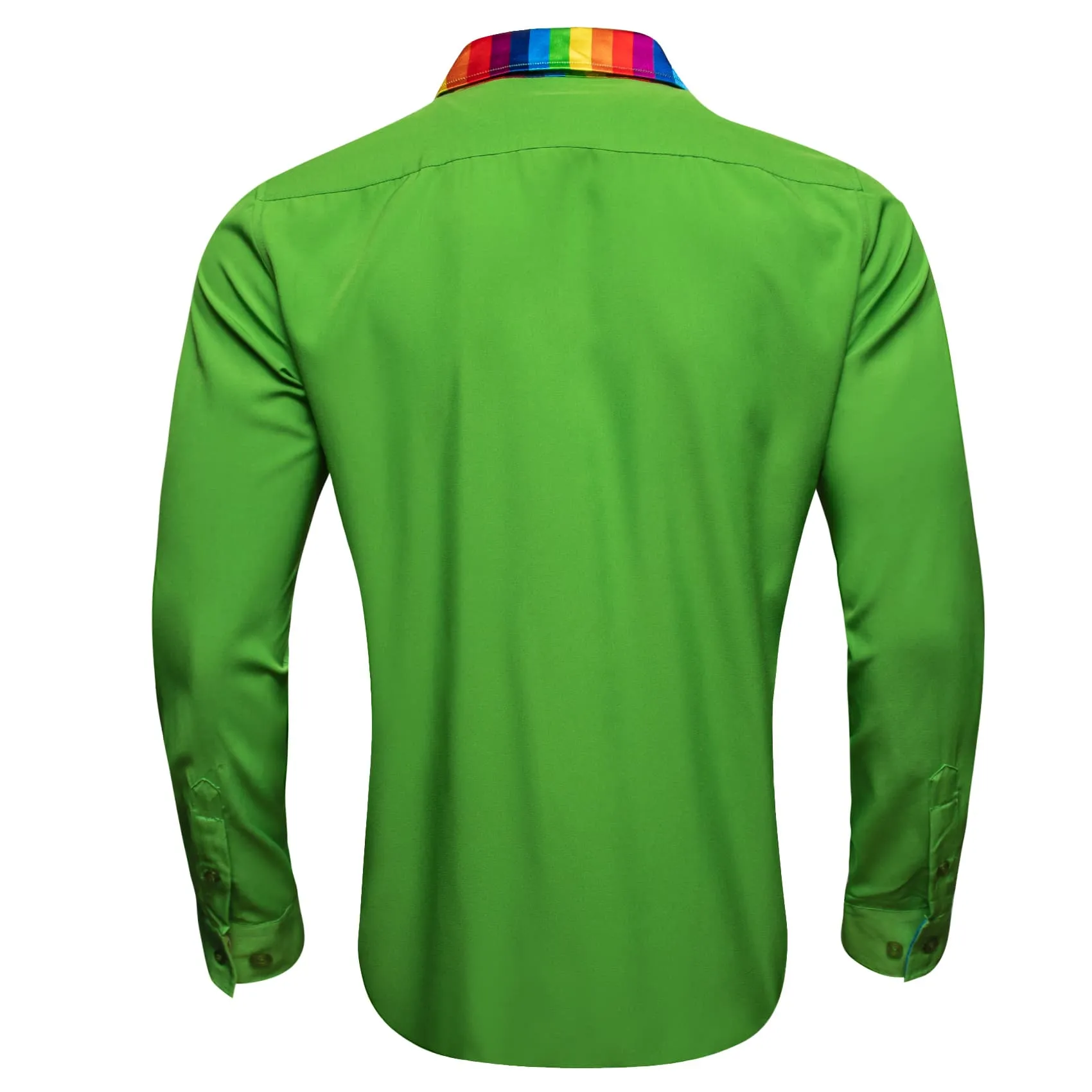 Ties2you Work Shirt Kelly Green Colorful Splicing Long Sleeve Silk Mens Button Up Shirt