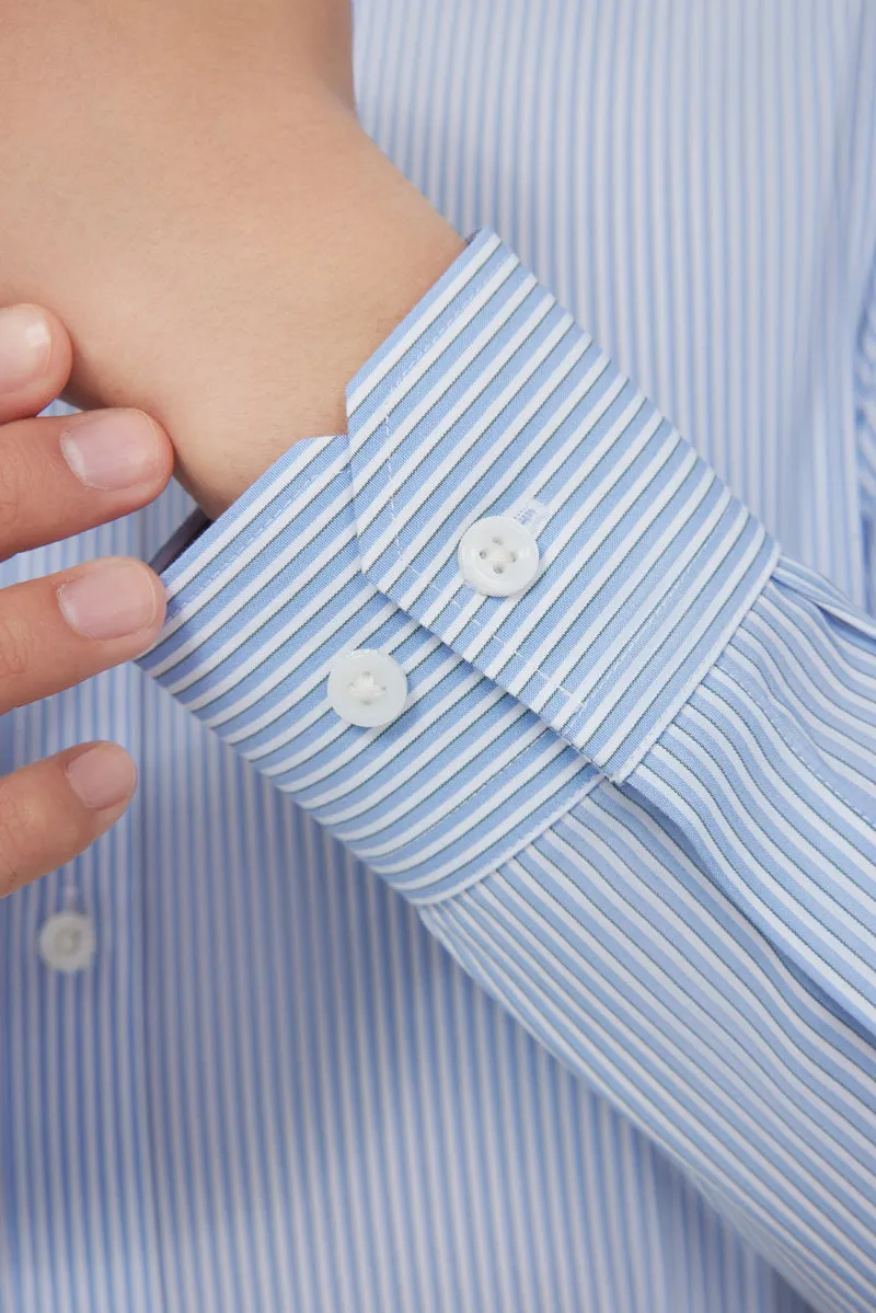 Wrinkle-Free Poplin Dress Shirt | Light Blue Stripes 25670N