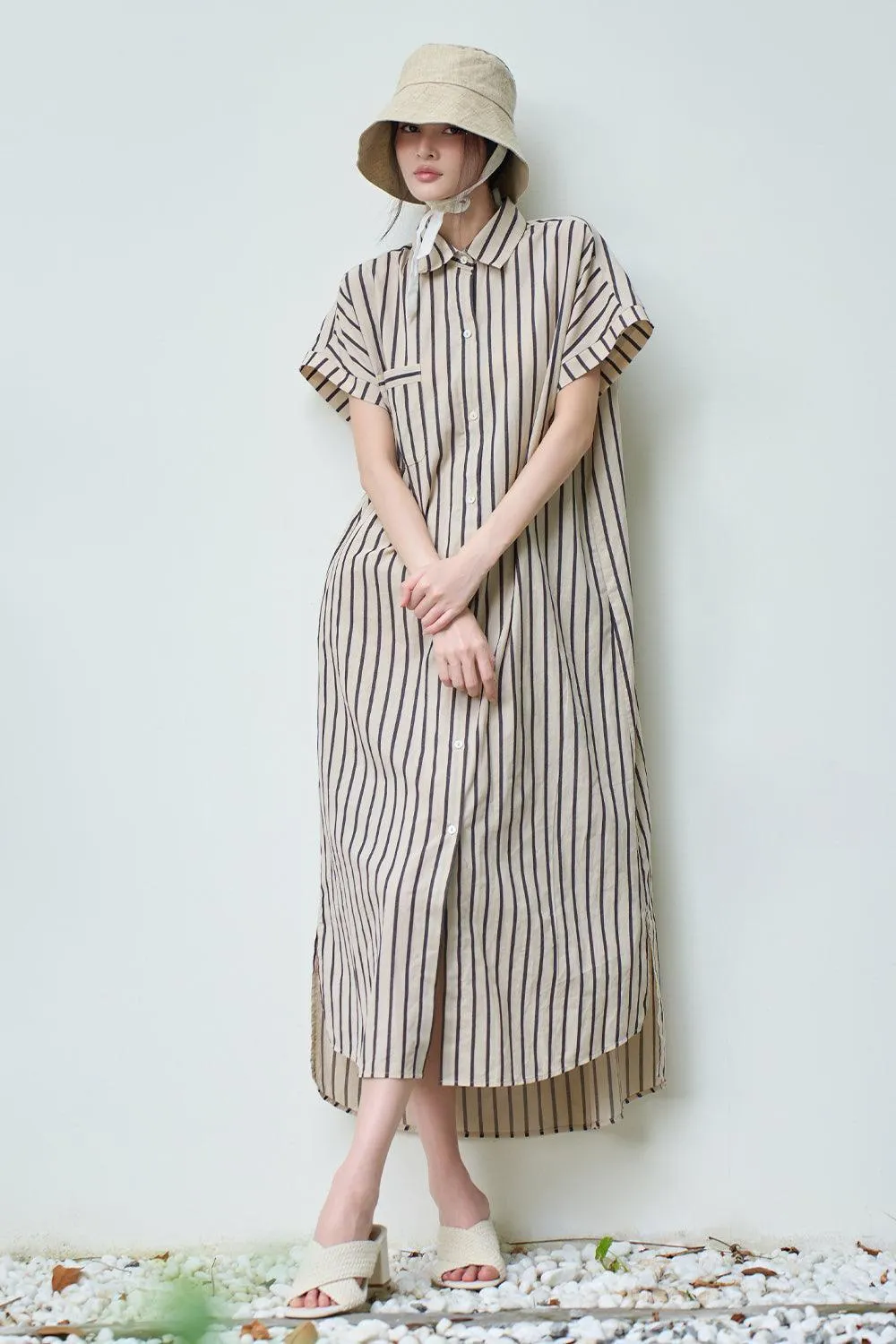 Zoe Shirt Short Sleeved Linen Midi Dress